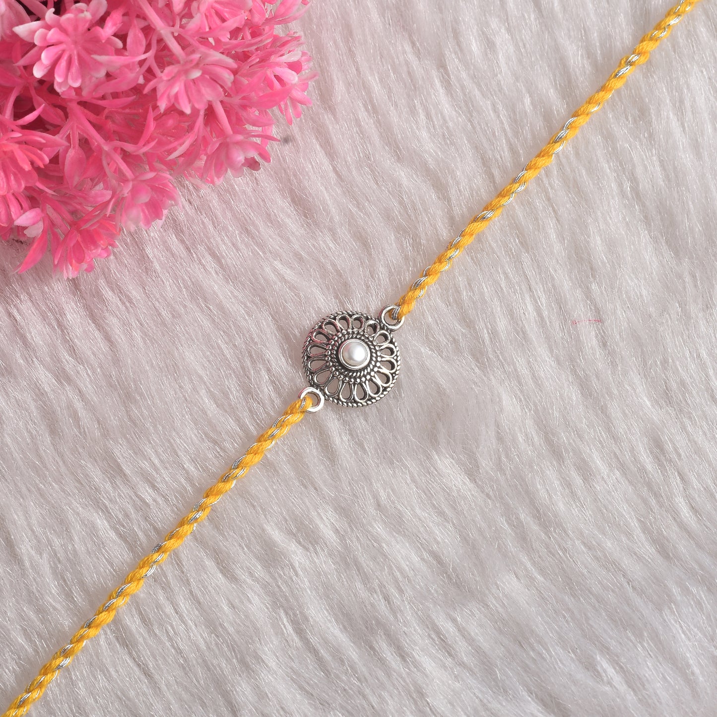 Silver Pearl Flower Rakhi