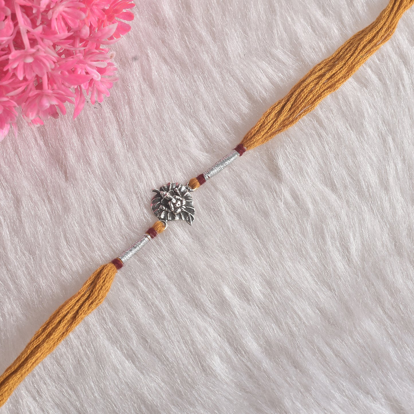 Silver Little Ganesha Leaf Rakhi