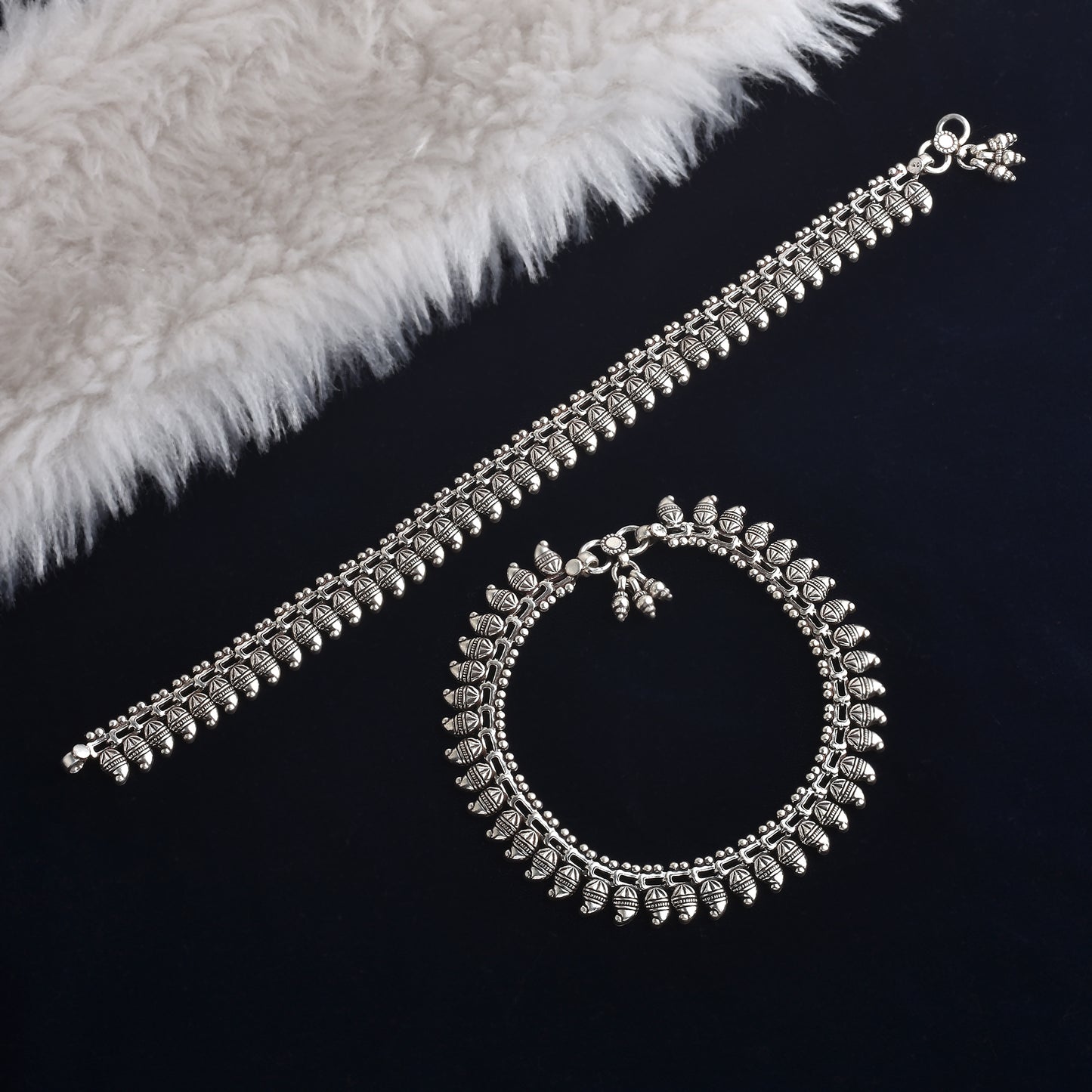 Silver Tribal Leaf Anklet( Pair)