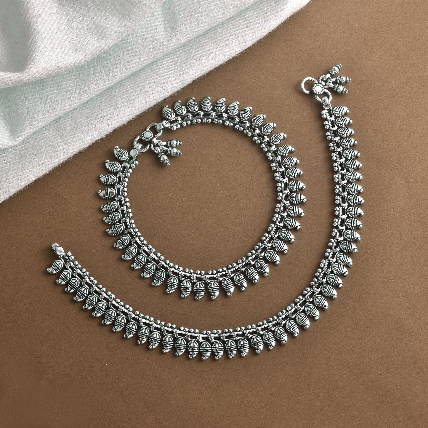 Silver Tribal Leaf Anklet( Pair)