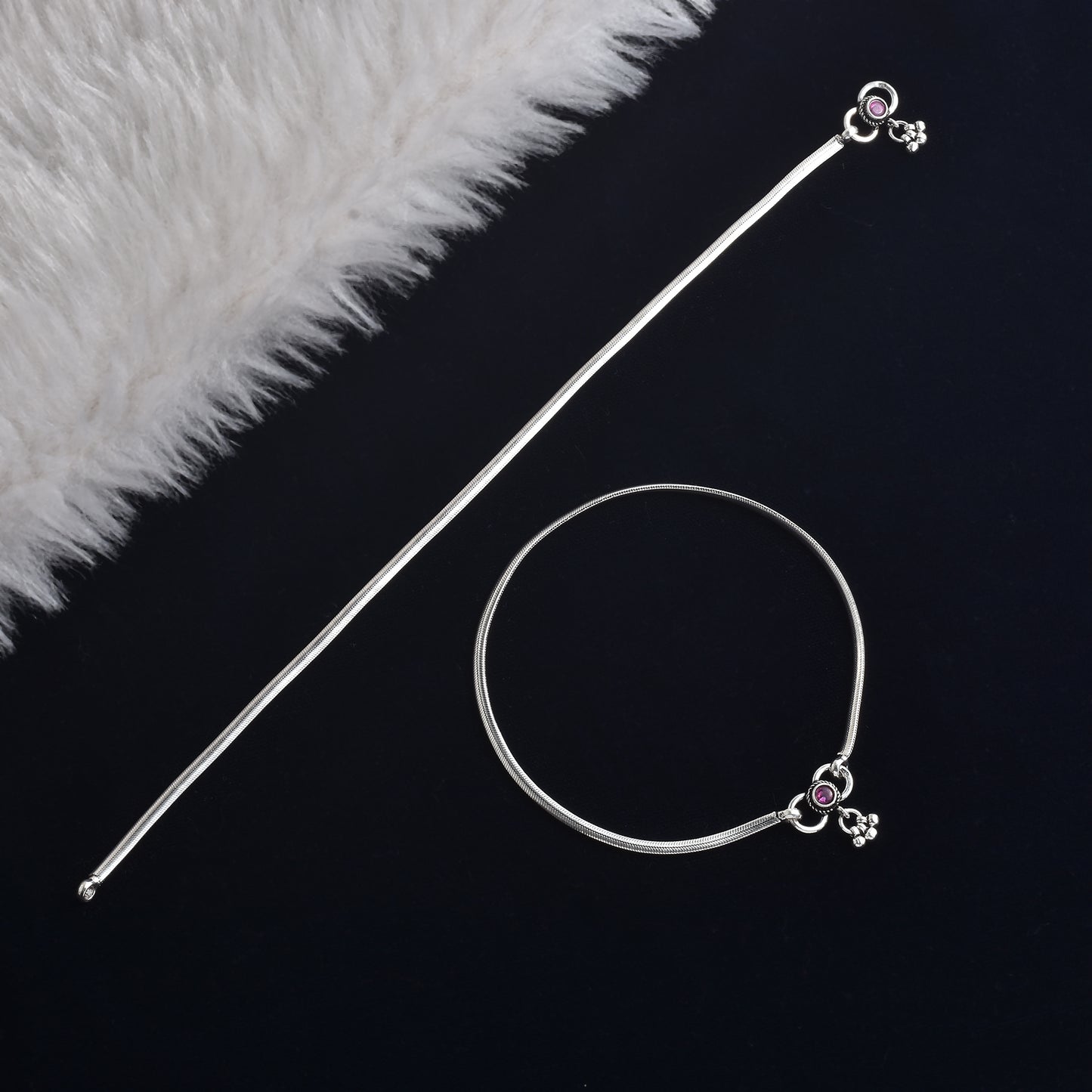 Silver Dazzling Plain Chain Anklet( Pair)
