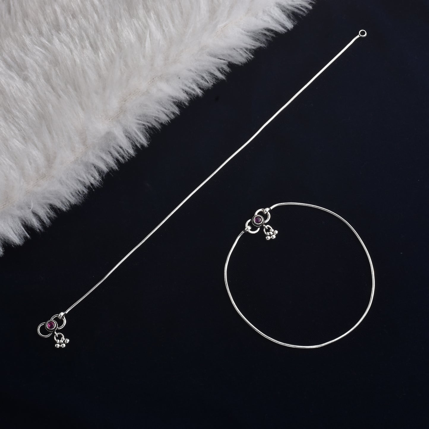 Silver Plain Box Chain Anklet (Pair)