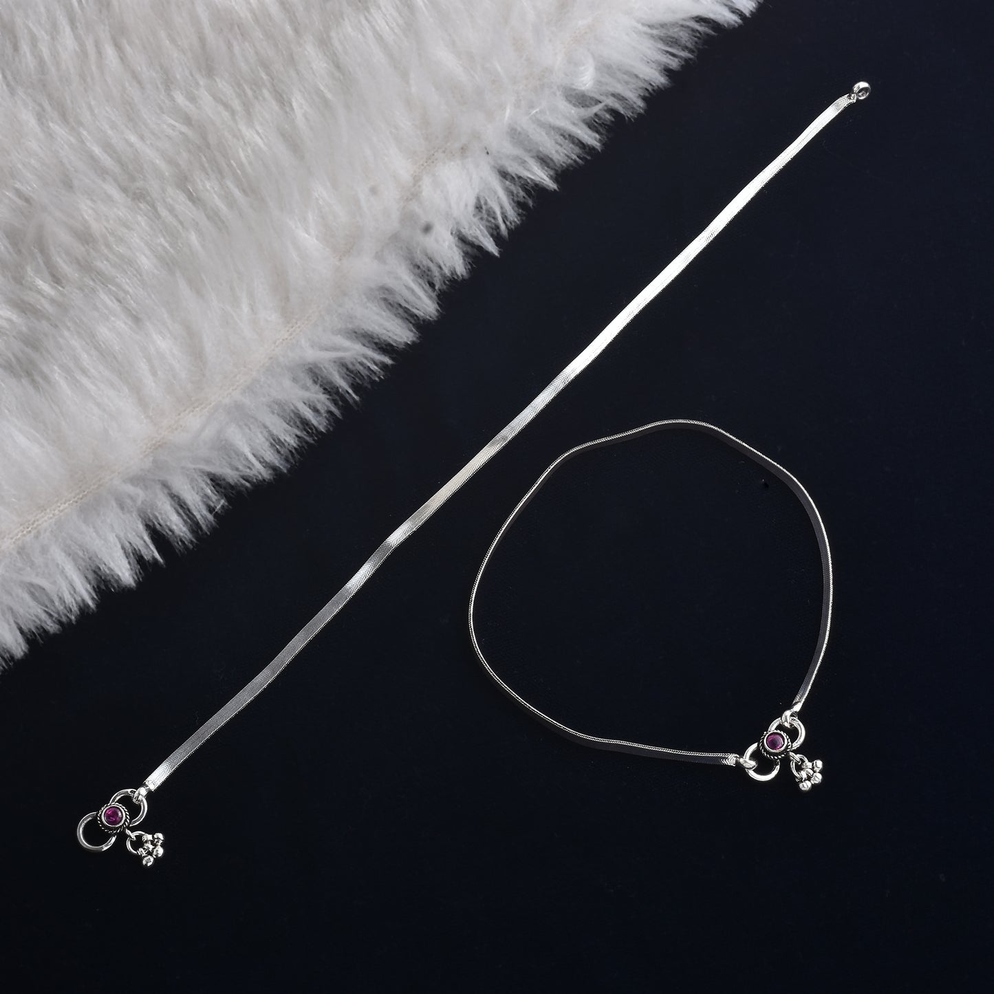 Silver Elegant Snake Silver Chain Anklet( Pair)