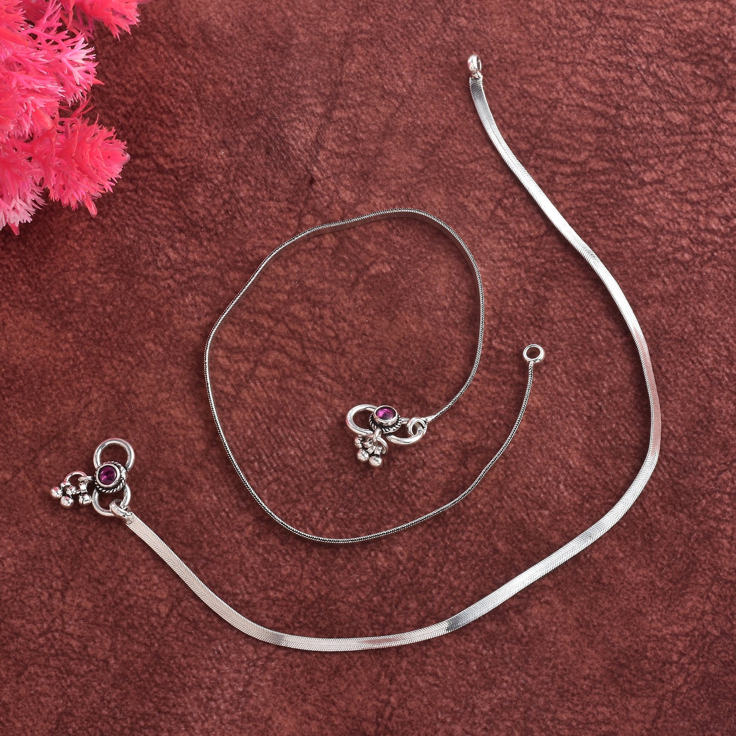 Silver Elegant Snake Silver Chain Anklet( Pair)