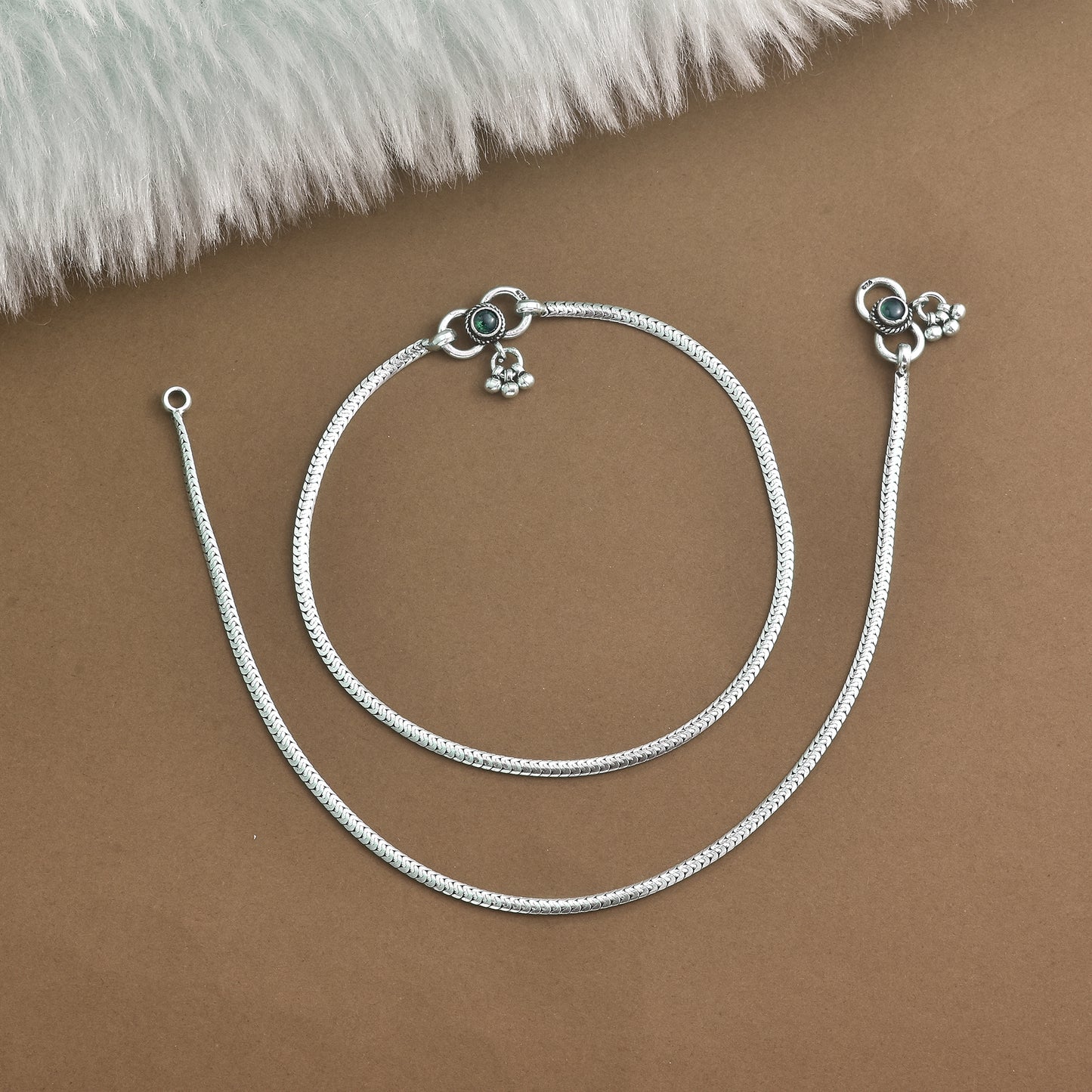 Silver Plain Rope Chain Anklet( Pair)