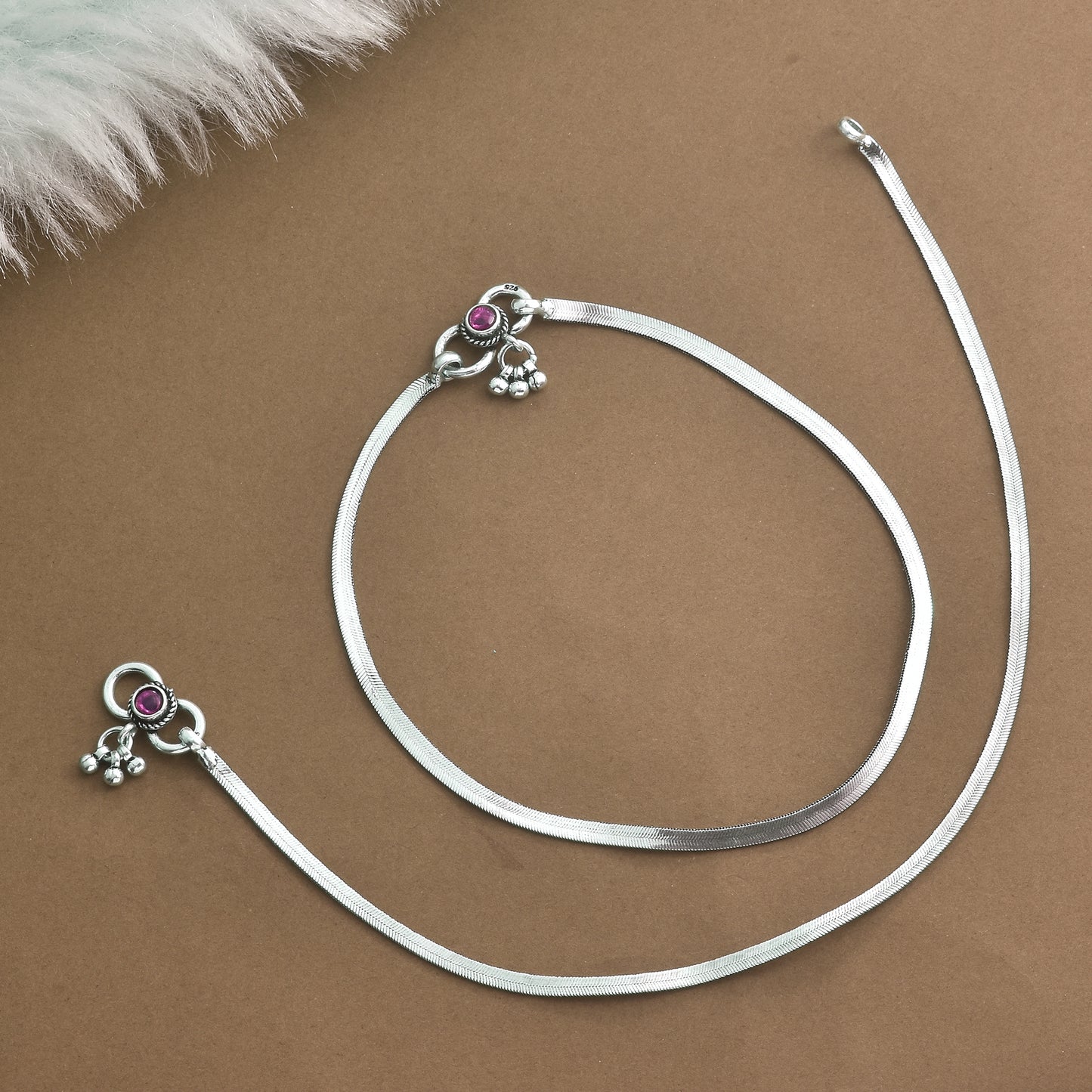 Silver Elegant Snake Silver Chain Anklet( Pair)