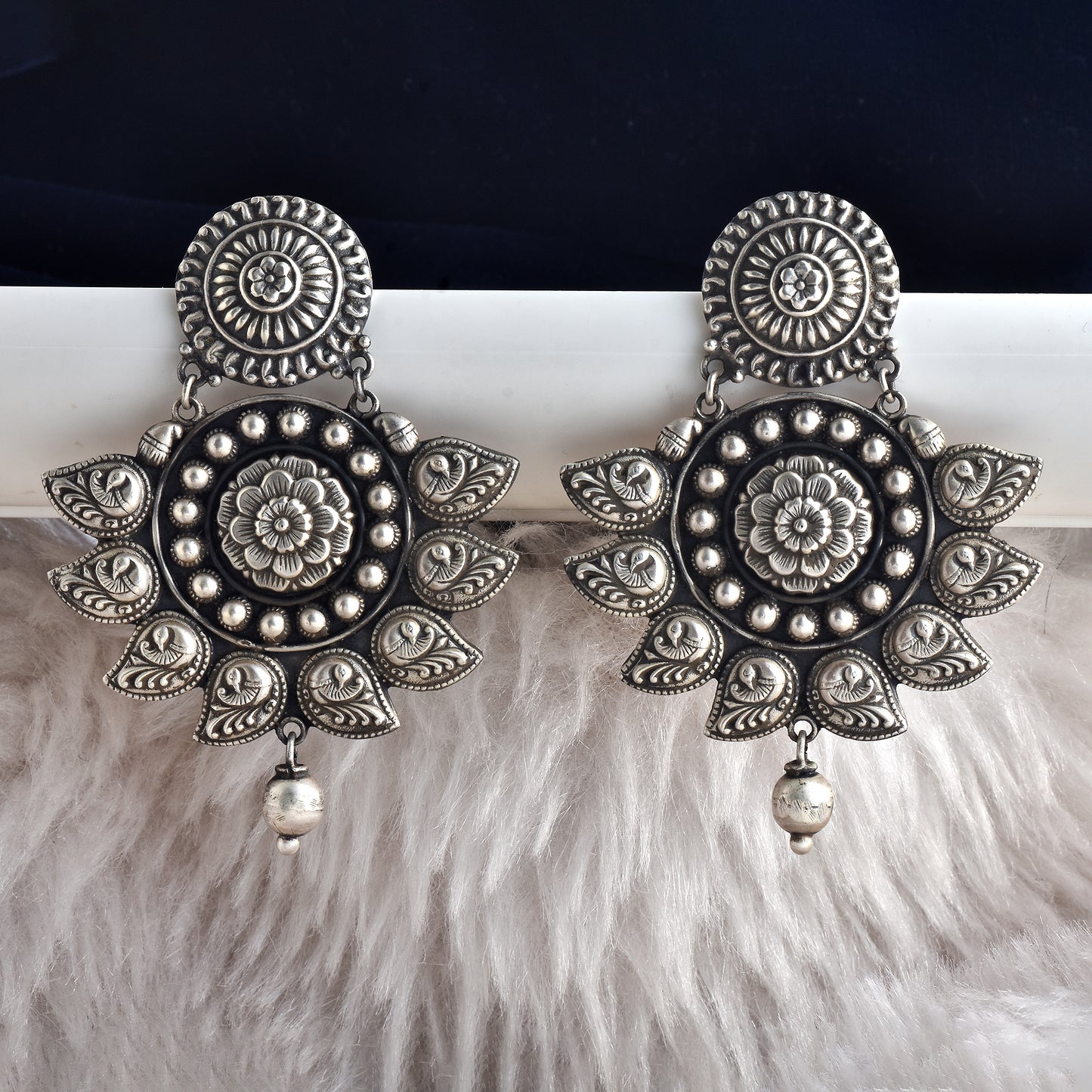 Antique Mandala And Phool Jhumka Earrings