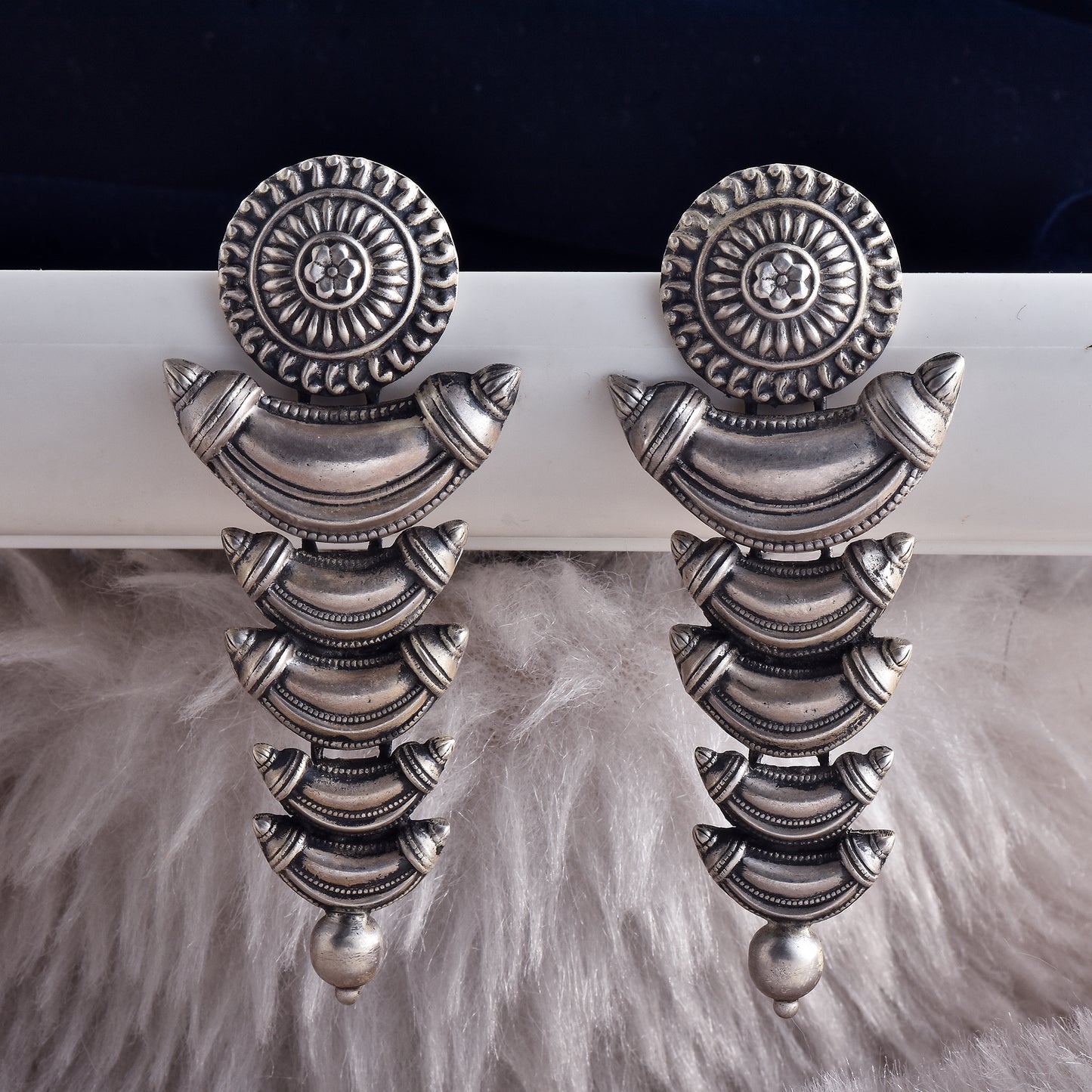 Antique Silver Lunar Fall Jhumka Earrings
