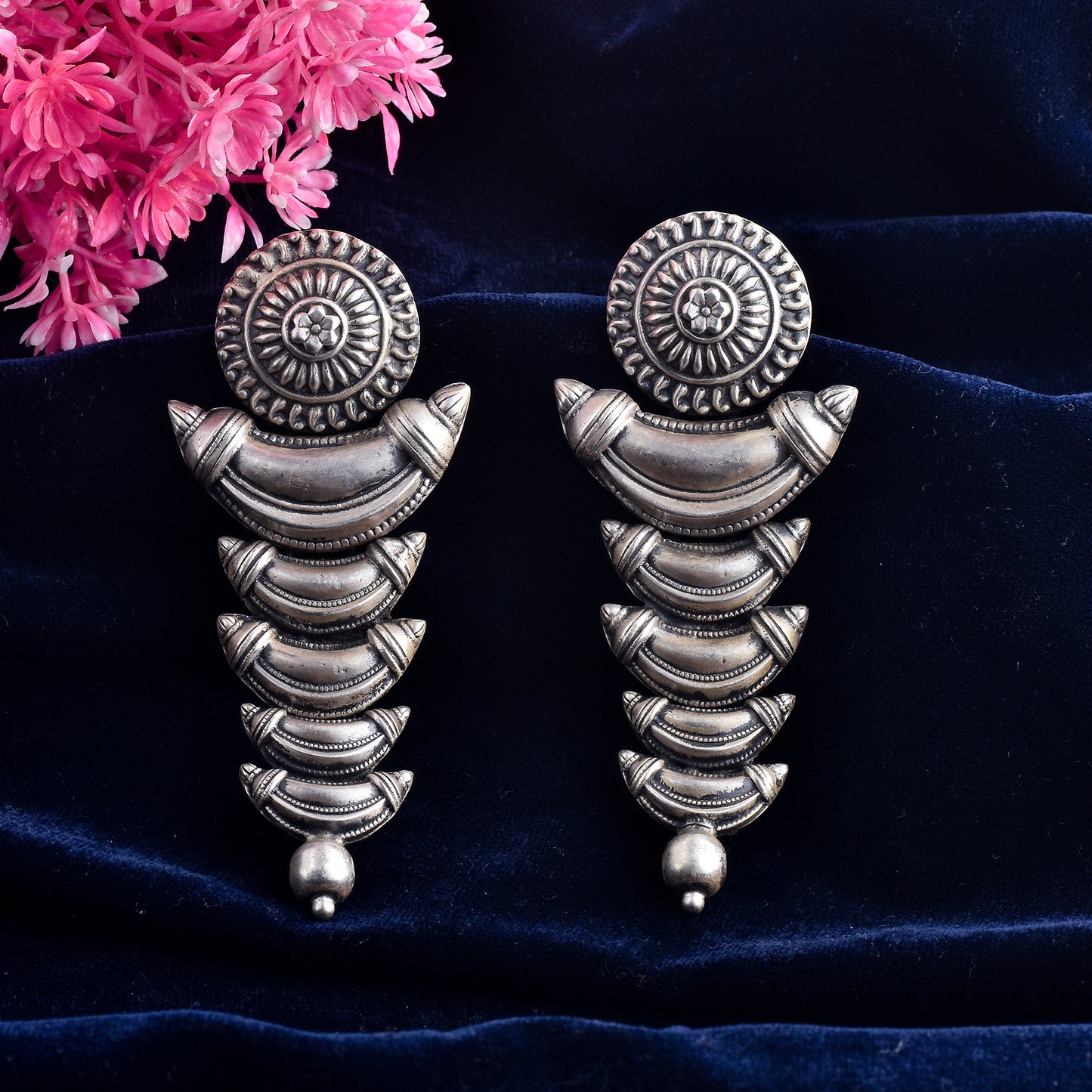 Antique Silver Lunar Fall Jhumka Earrings