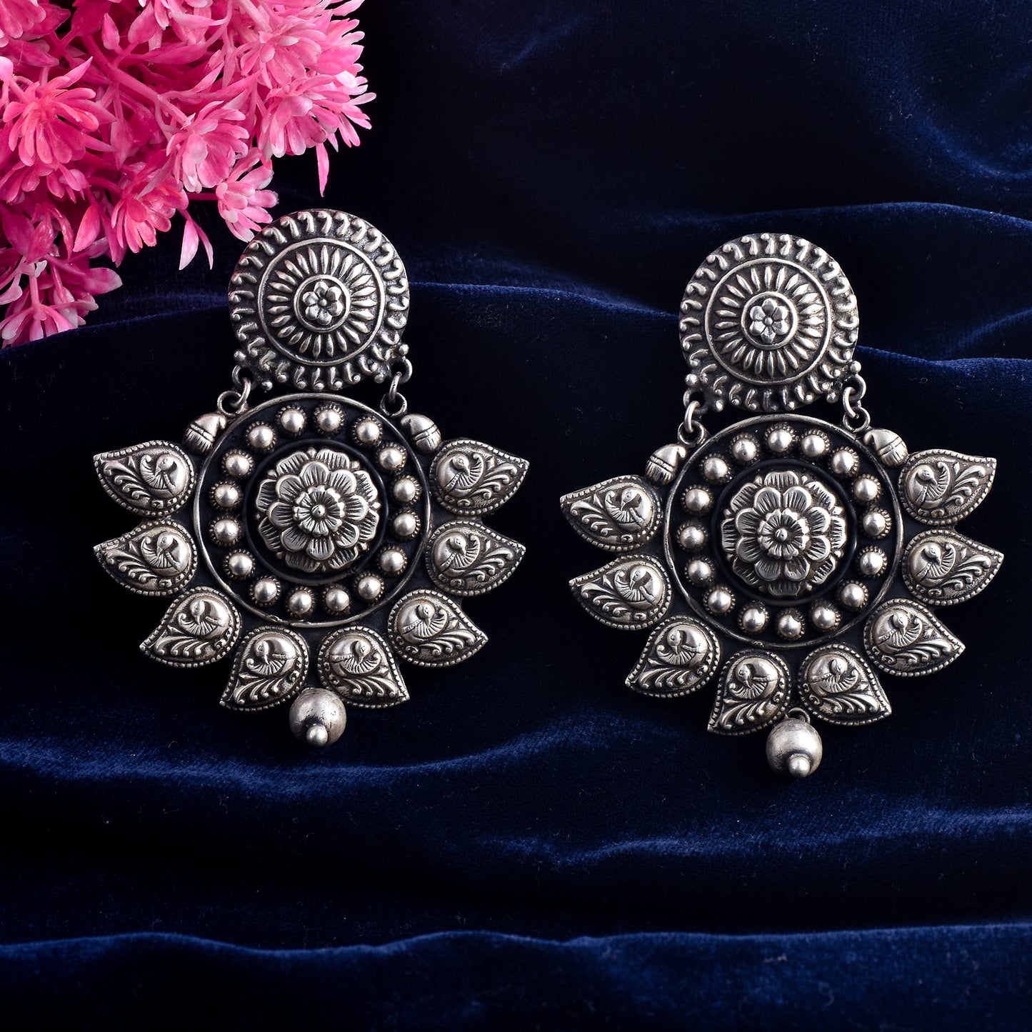 Antique Mandala And Phool Jhumka Earrings