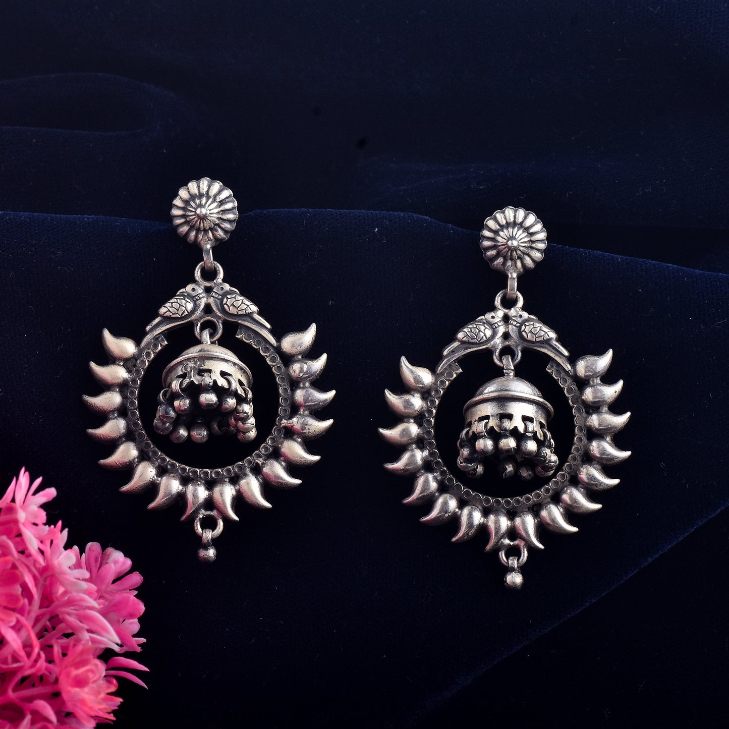 Silver Tota Maina Sunhalo Jhumka Earrings