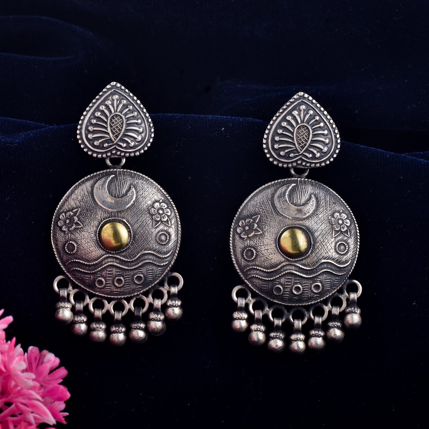 Silver Moonlit Meadows Tribal Jhumka Earrings