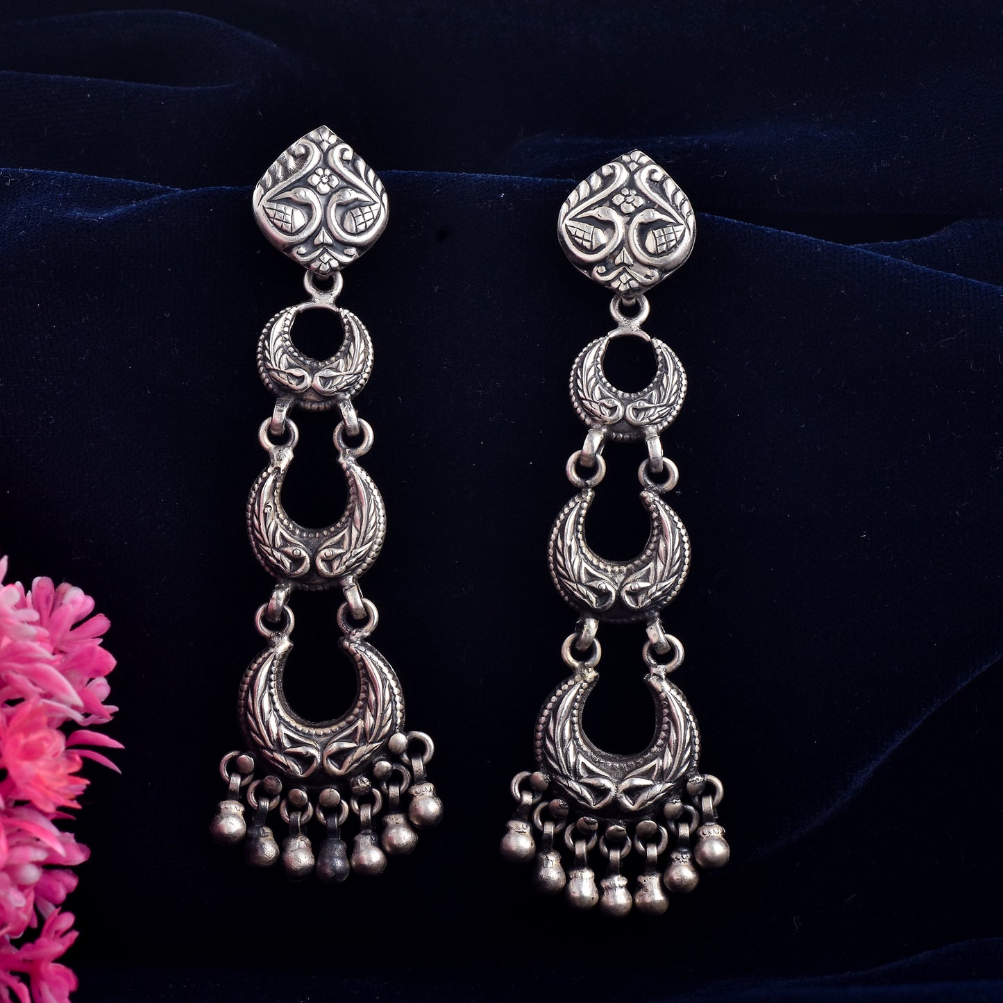 Silver Crescent Loops Jhumka Earrings