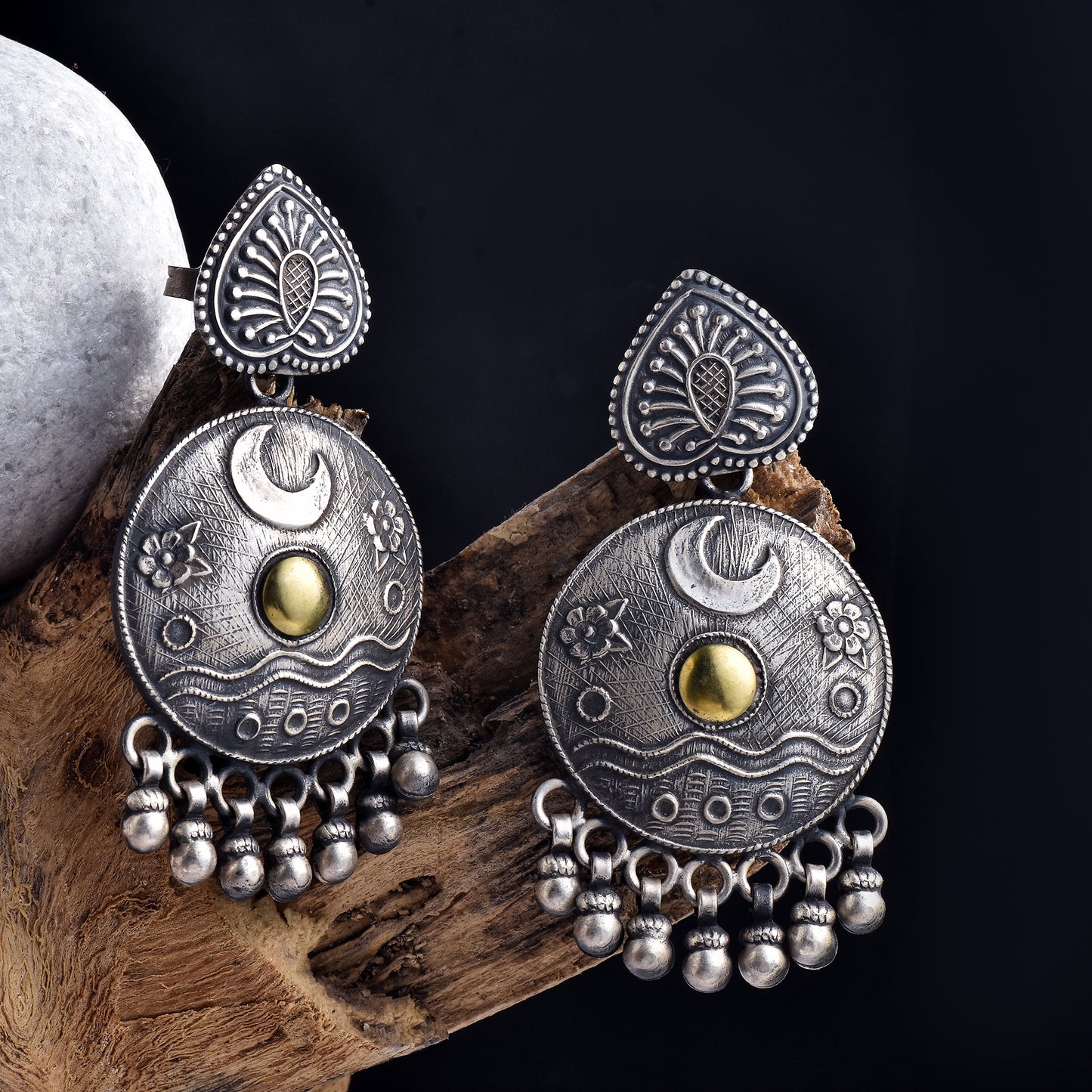 Silver Moonlit Meadows Tribal Jhumka Earrings
