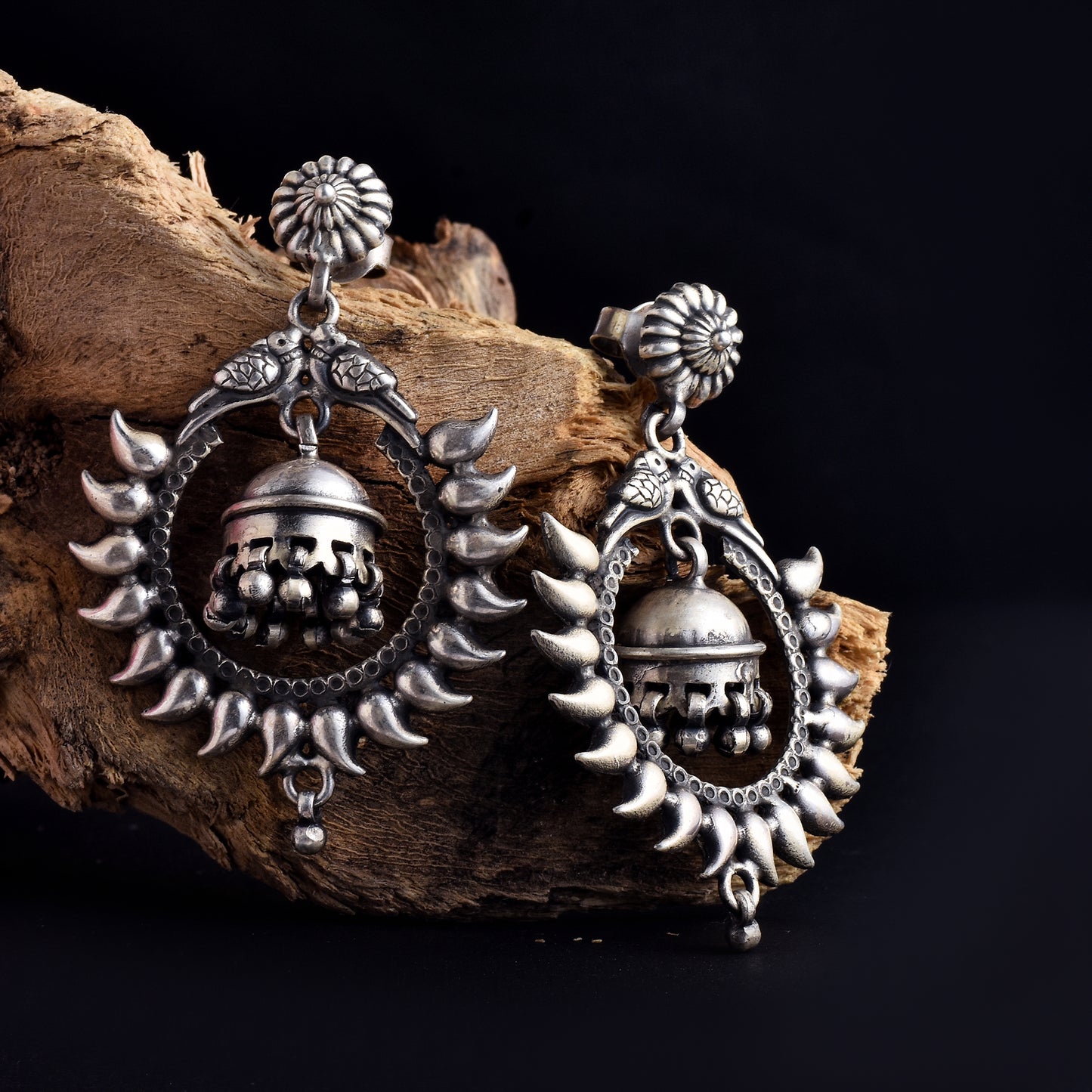 Silver Tota Maina Sunhalo Jhumka Earrings