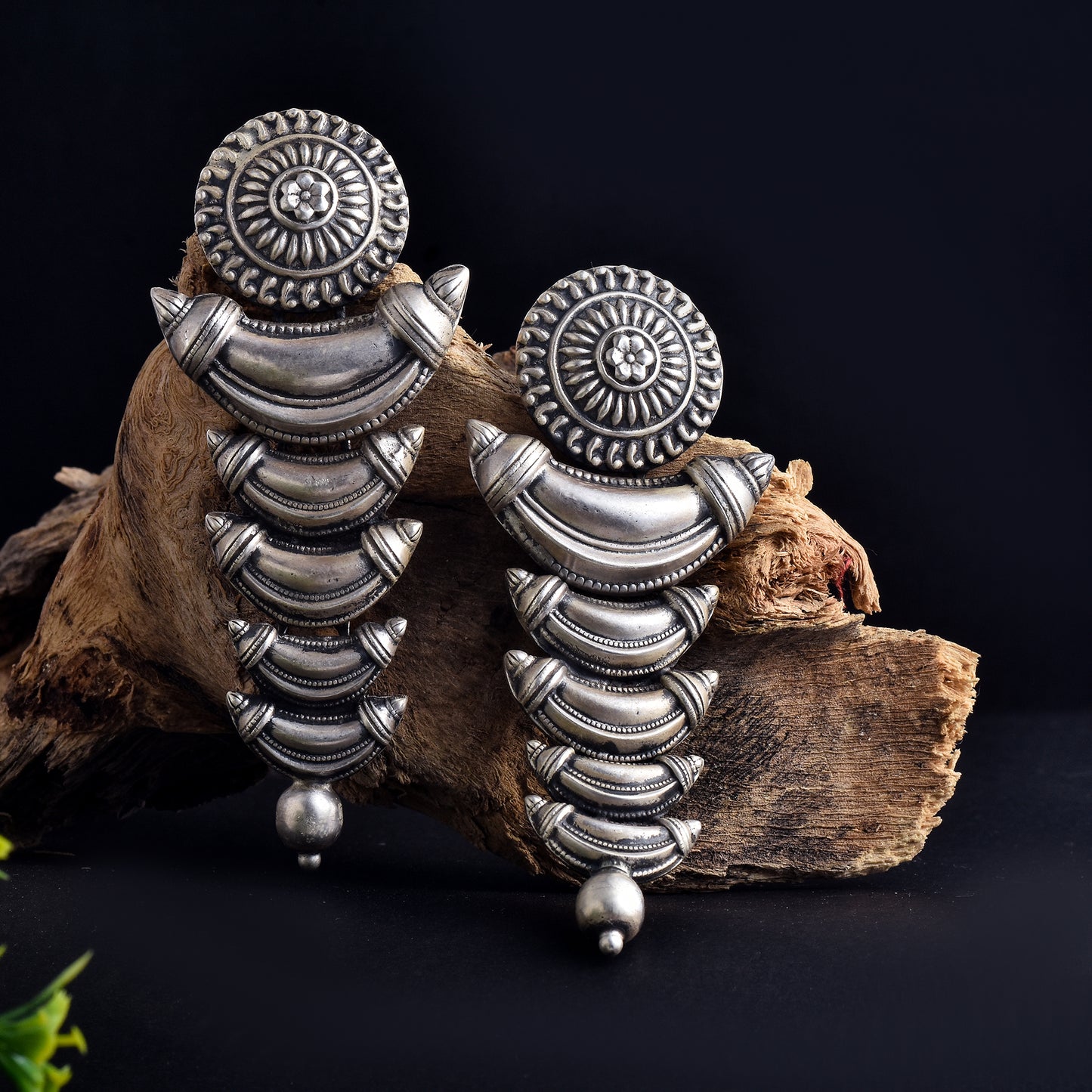 Antique Silver Lunar Fall Jhumka Earrings