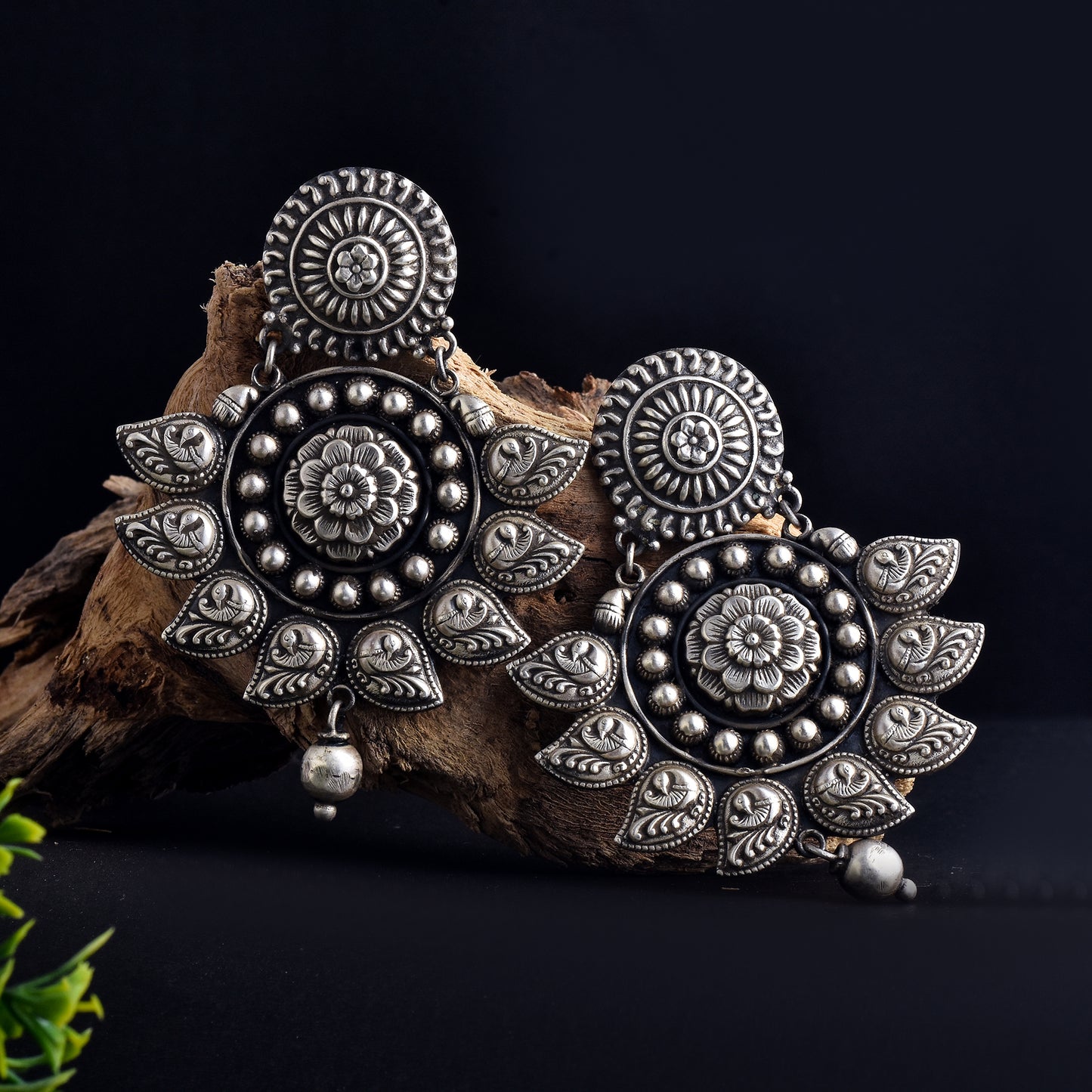 Antique Mandala And Phool Jhumka Earrings