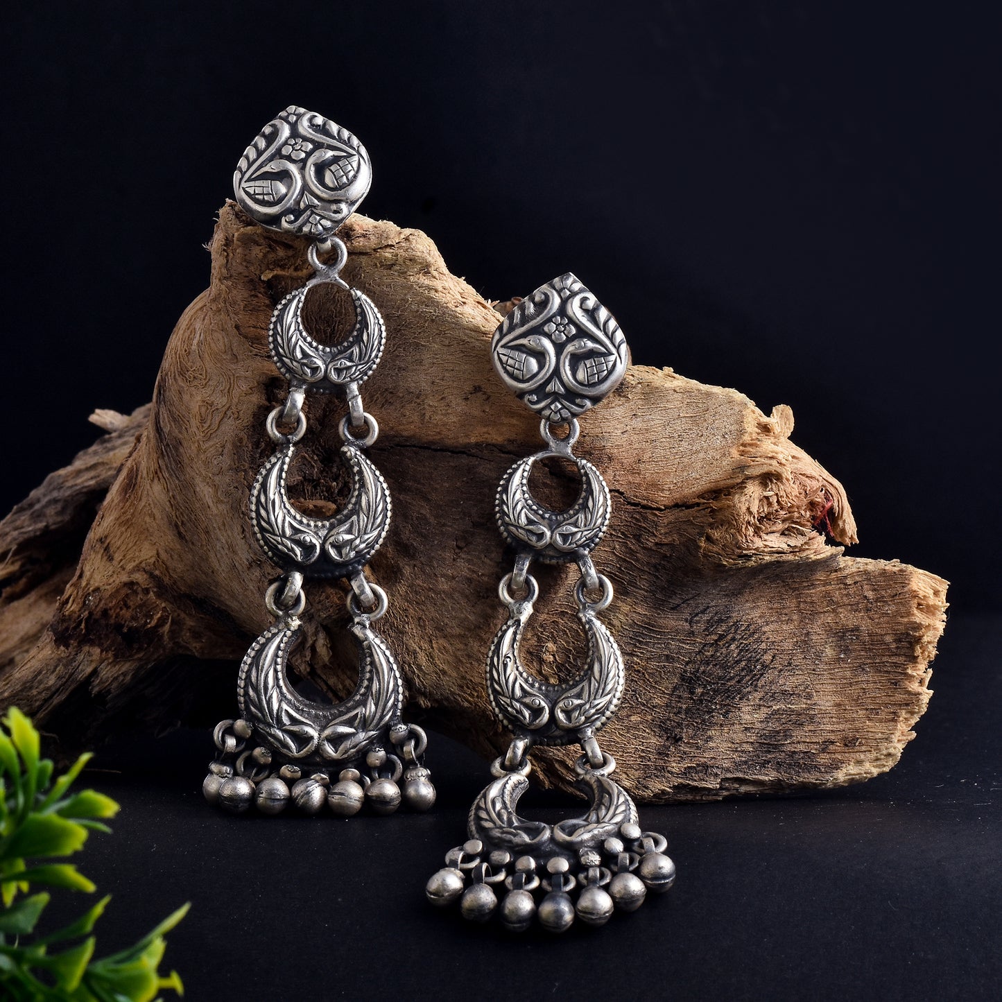 Silver Crescent Loops Jhumka Earrings