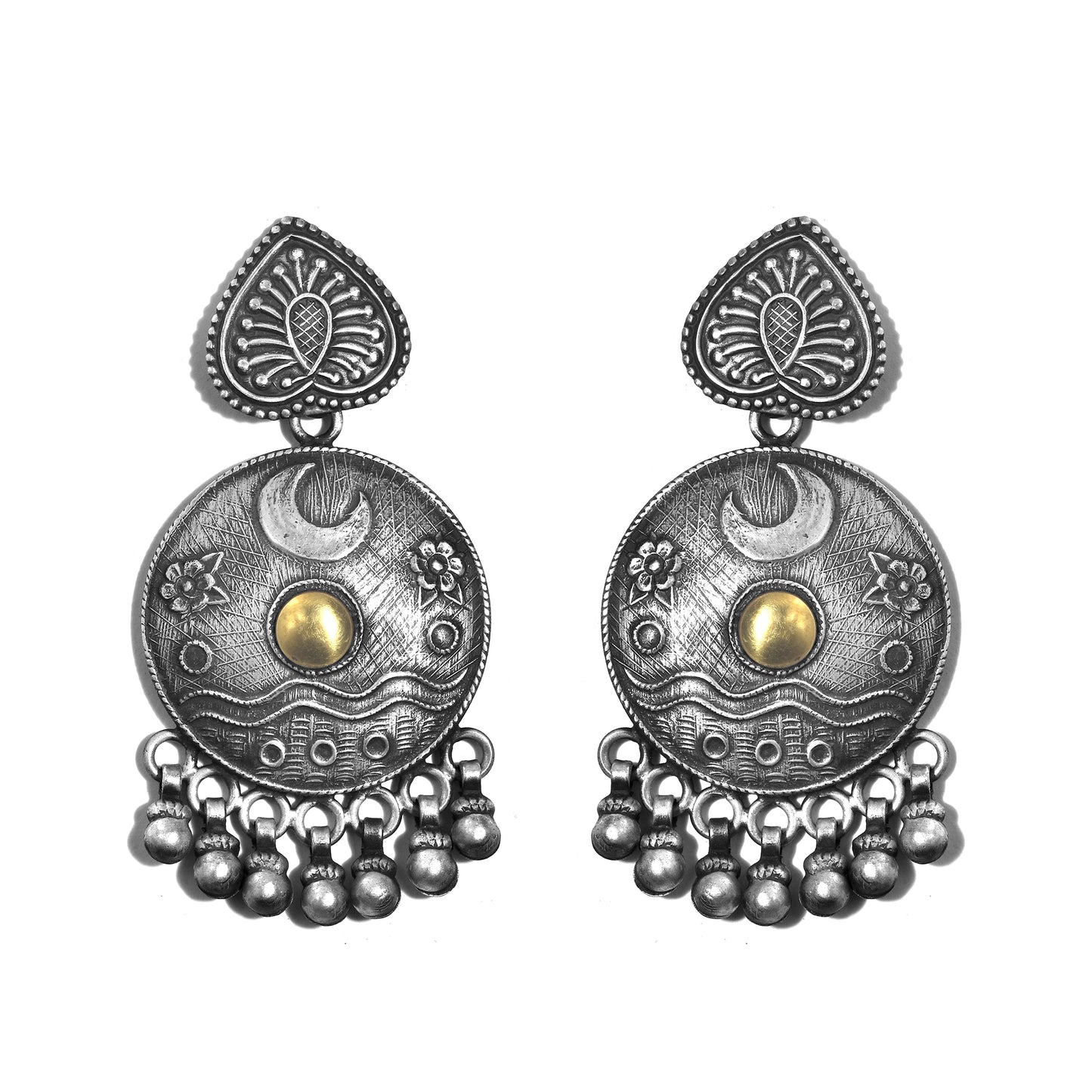 Silver Moonlit Meadows Tribal Jhumka Earrings