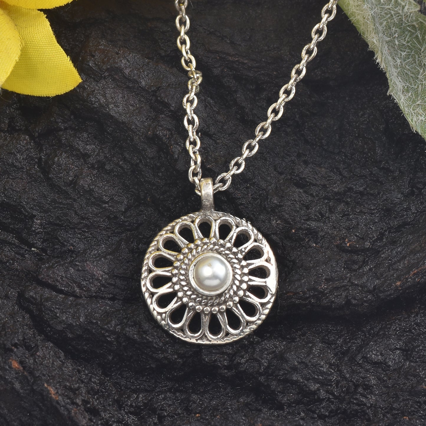 Silver Pearl Wheel Pendant With Chain