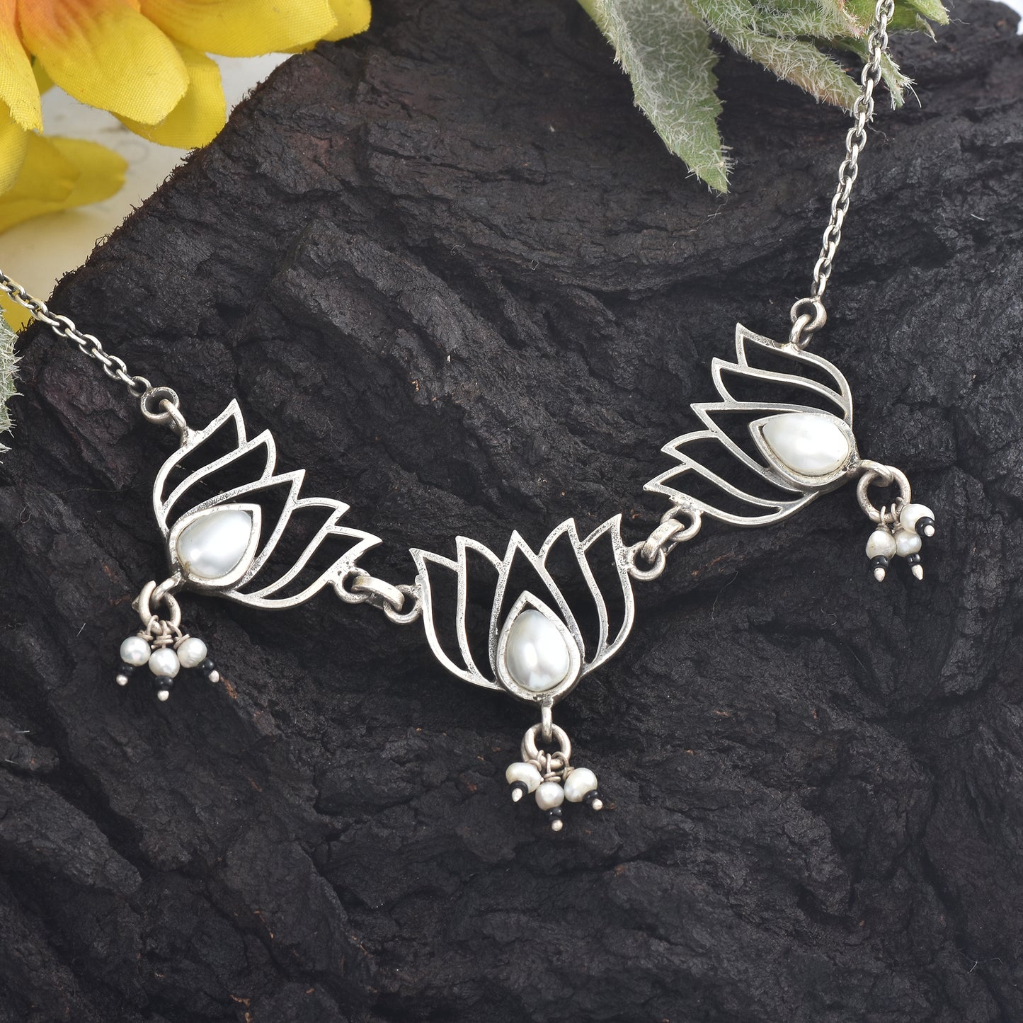 Silver Kamal Phool Necklace