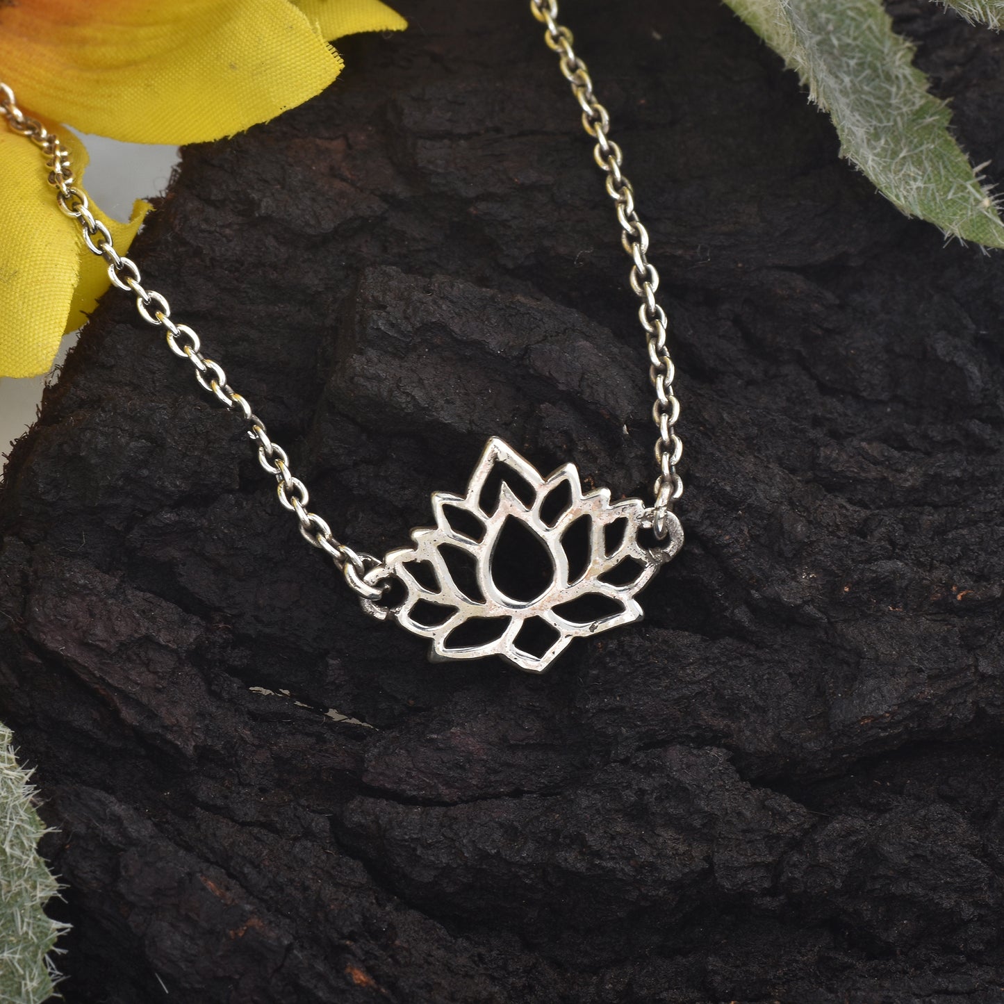 Silver Lotus Charm Necklace