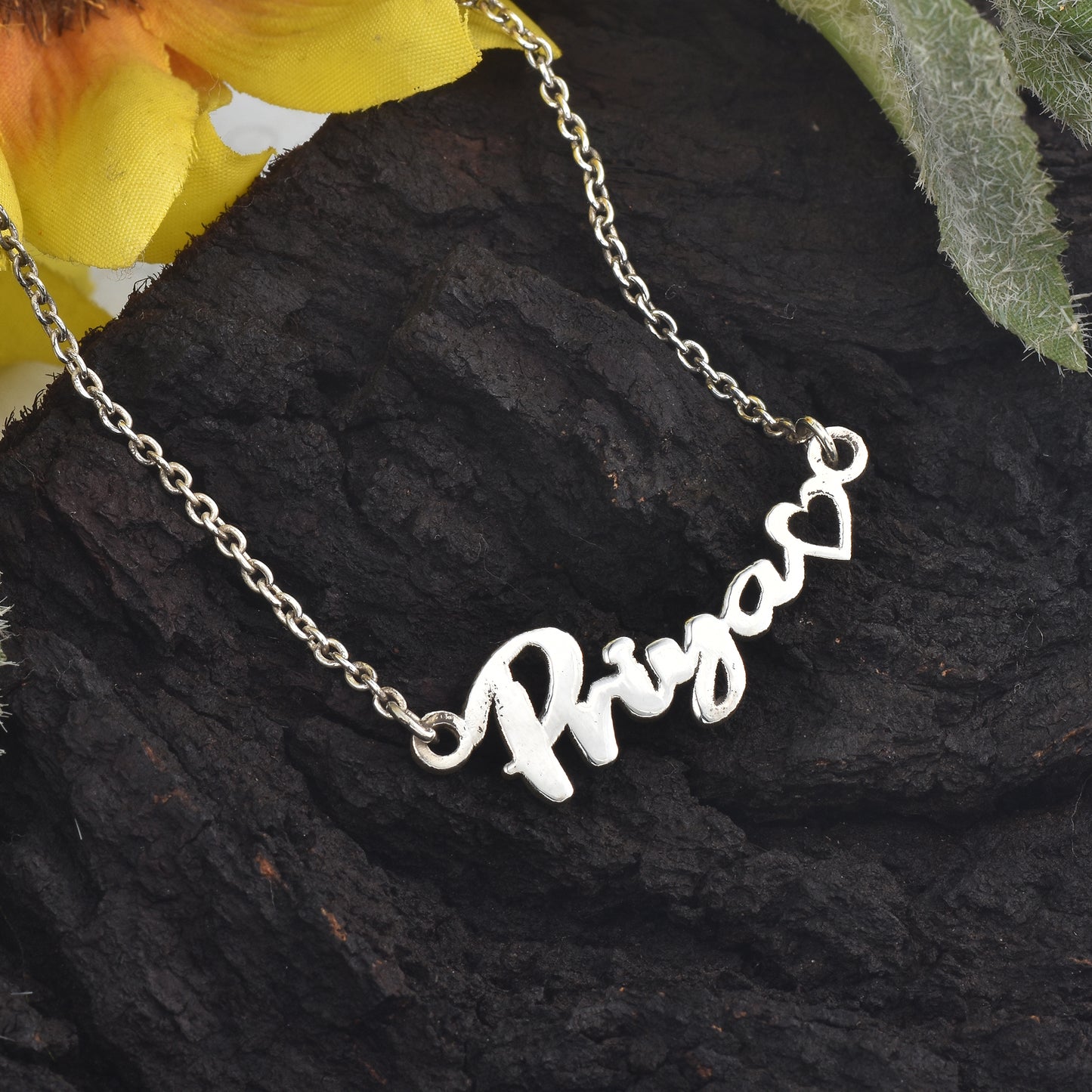 Silver Personalized Name Necklace With Heart