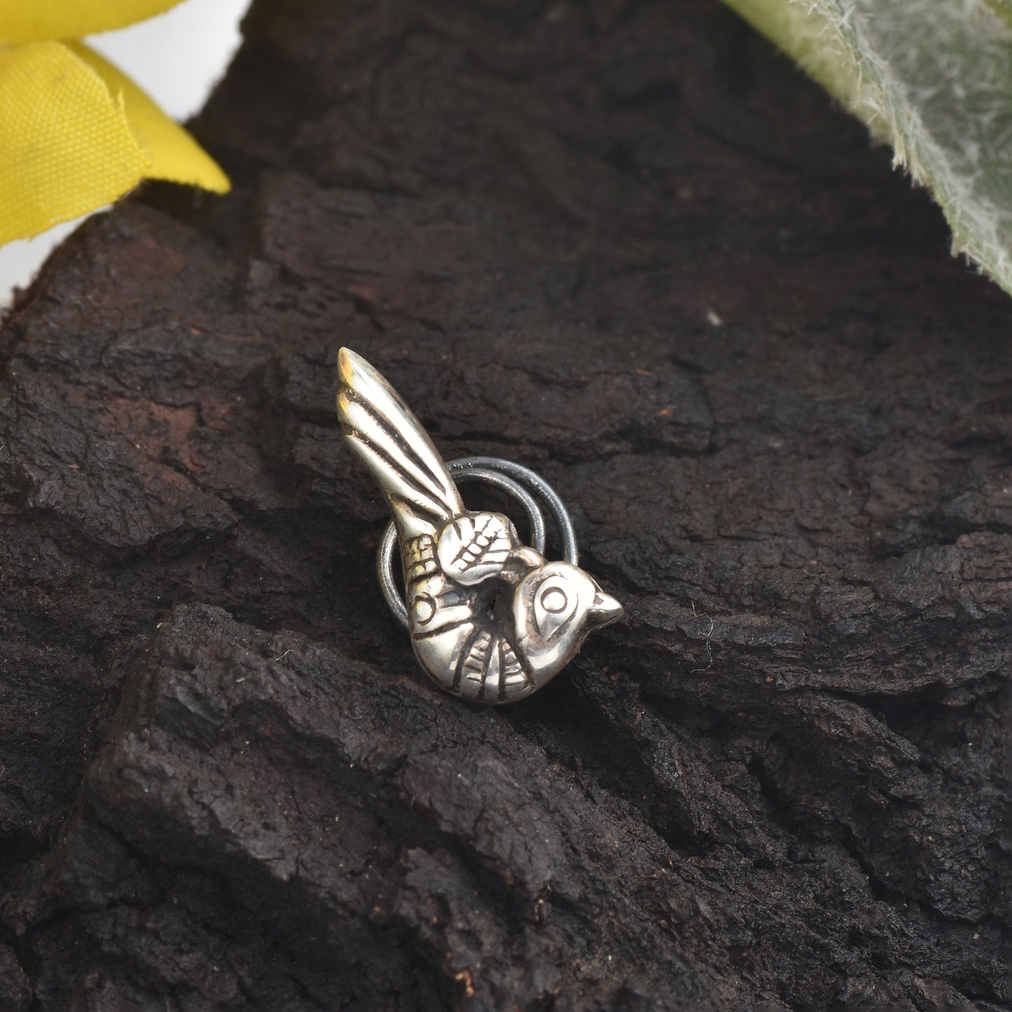 Silver Little Maina Bird Nosepin( Wire/Clip-on)