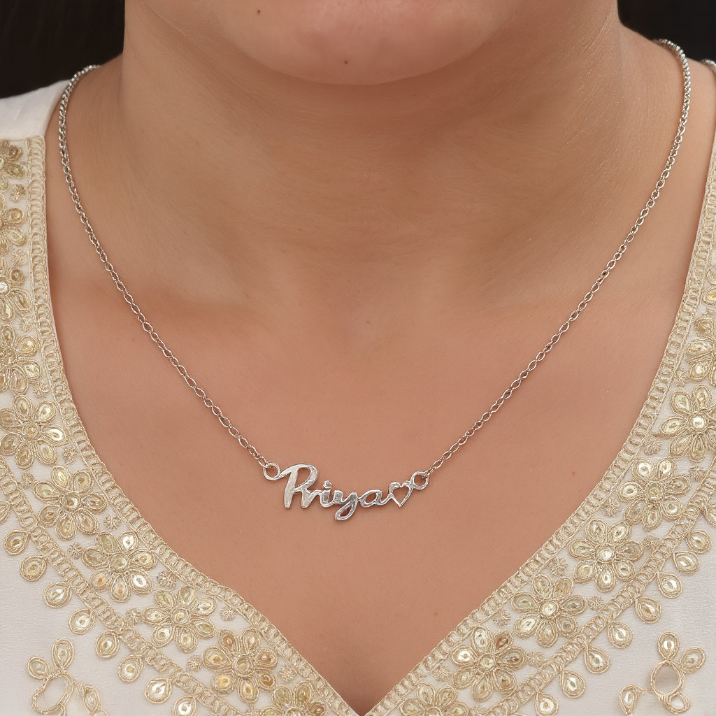 Silver Personalized Name Necklace With Heart
