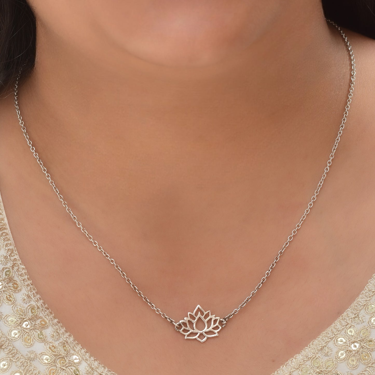 Silver Lotus Charm Necklace