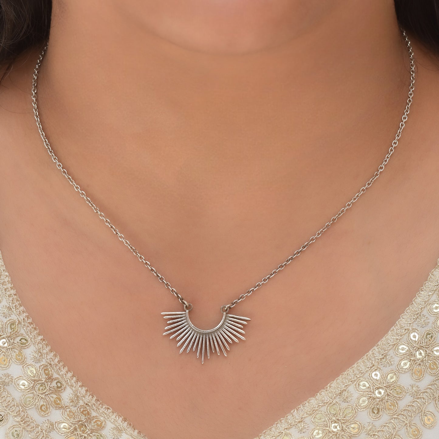 Silver Sun Rays Necklace