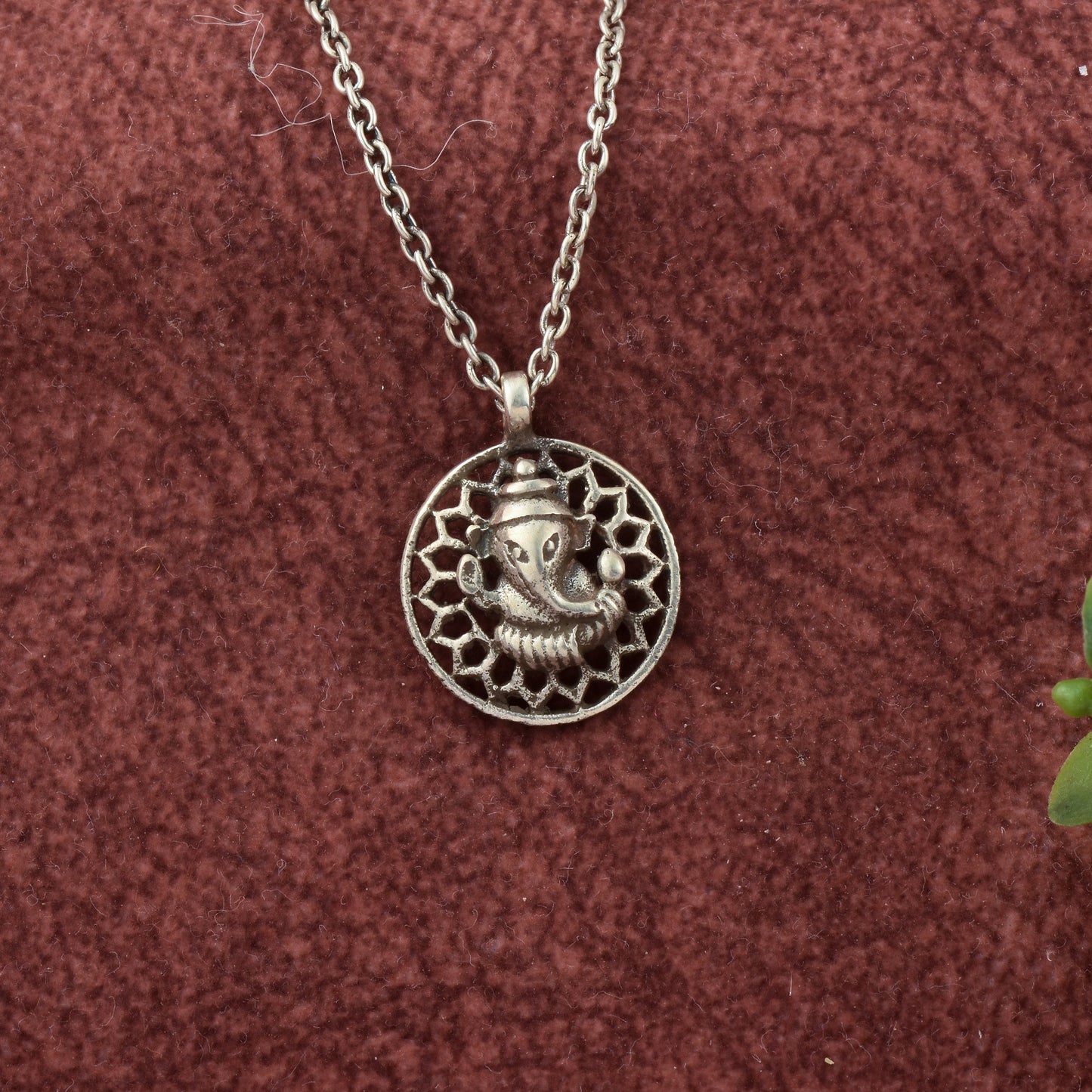 Silver Mandala Ganesha Pendant With Chain