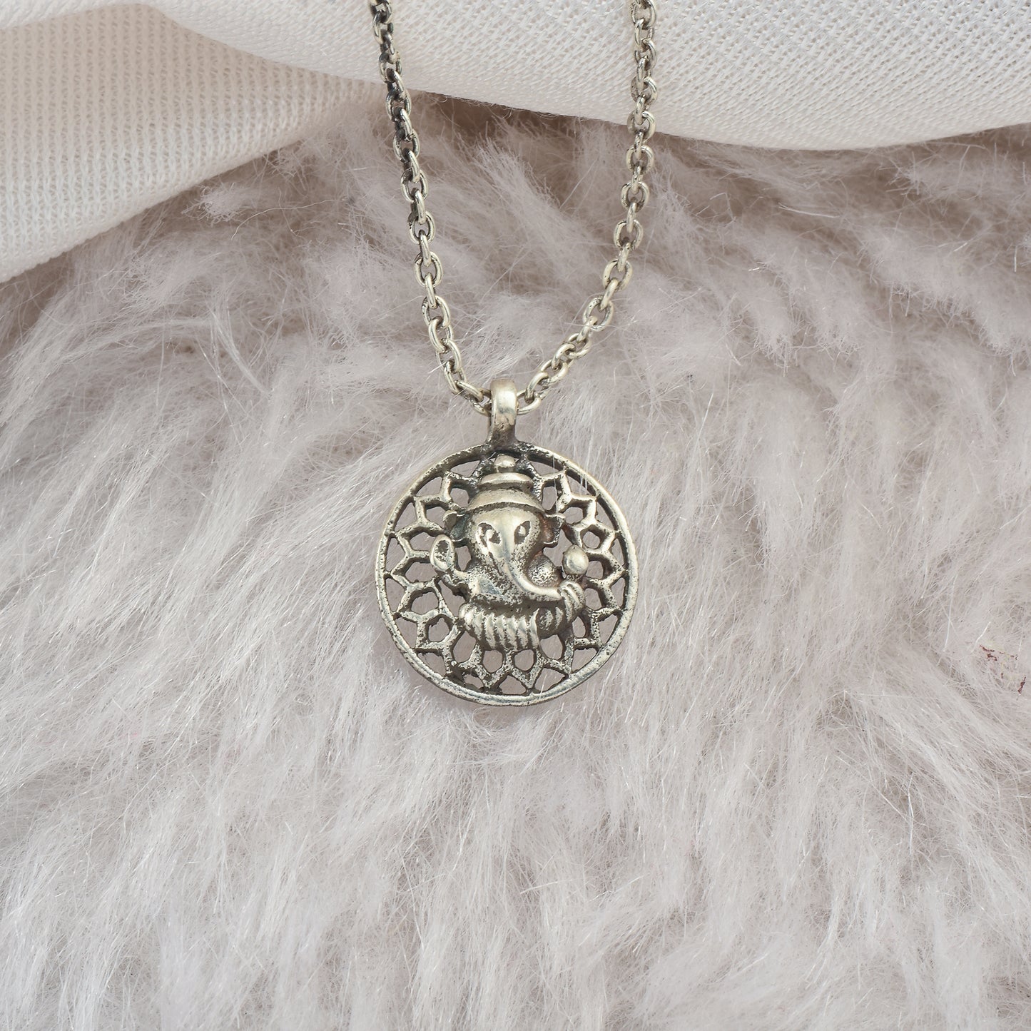 Silver Mandala Ganesha Pendant With Chain