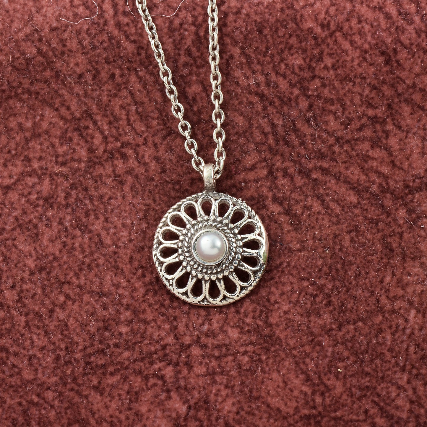 Silver Pearl Wheel Pendant With Chain