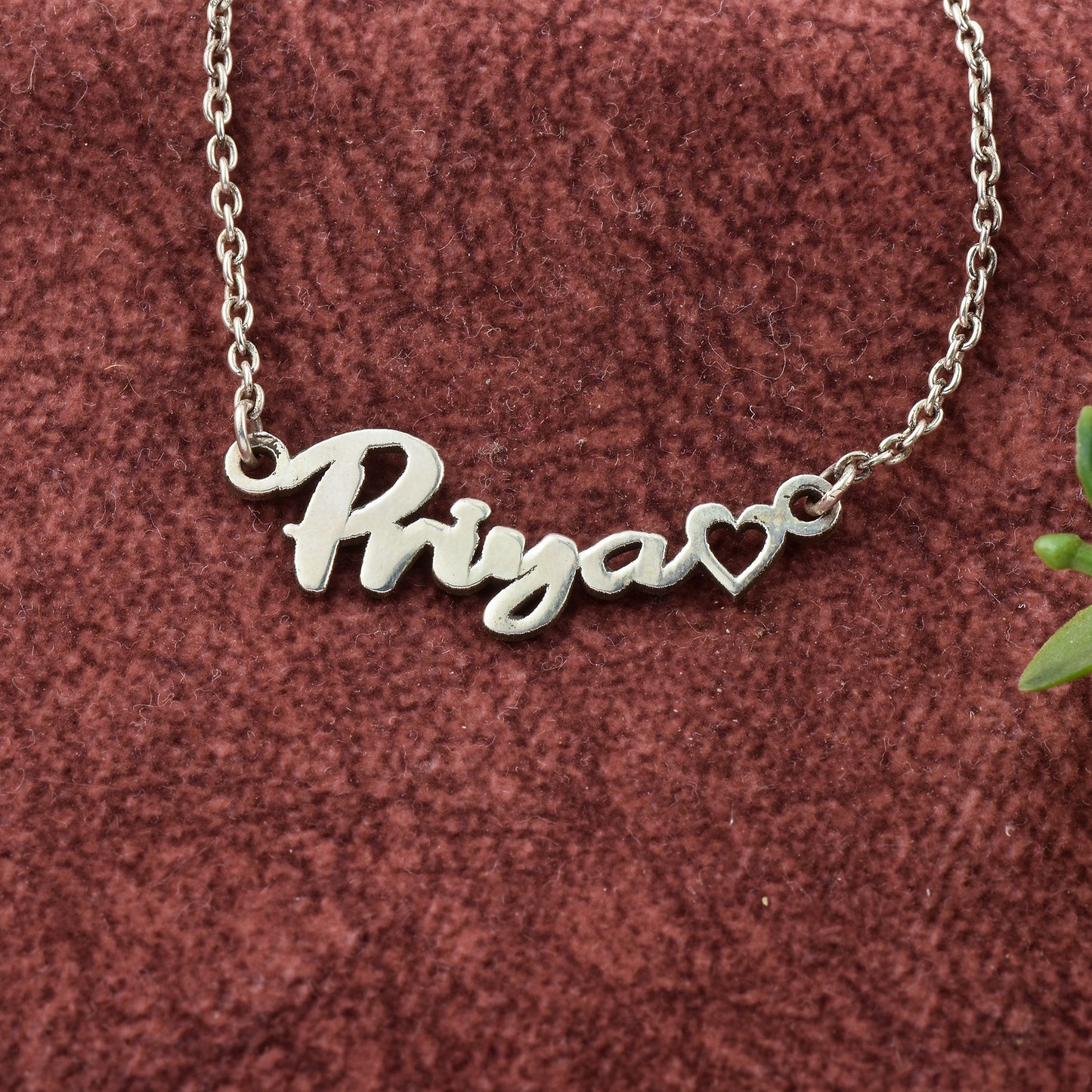 Silver Personalized Name Necklace With Heart