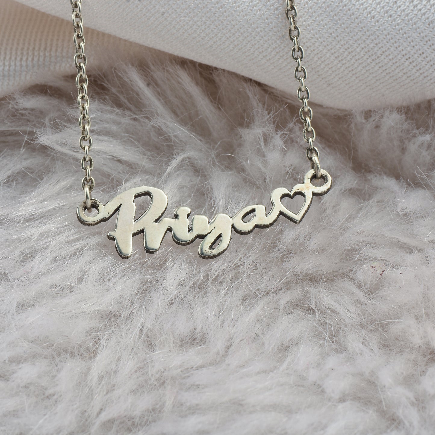 Silver Personalized Name Necklace With Heart