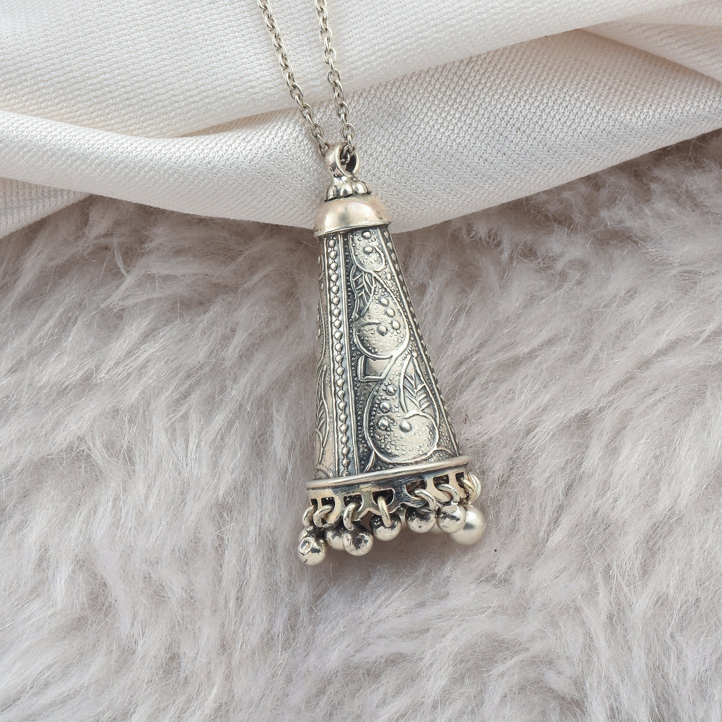 Silver Tribal Cone Pendant With Chain