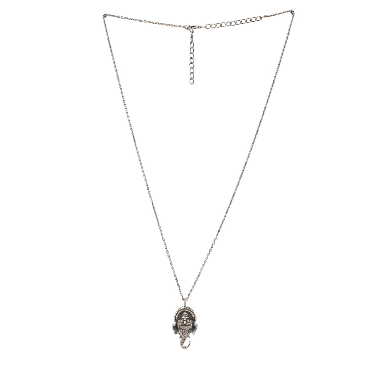Silver Vintage Ganesha Face Pendant With Chain