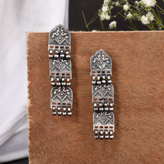 Silver Peacock And Bells Link Jhumka Earring