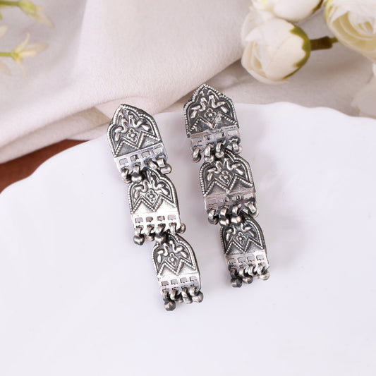 Silver Peacock And Bells Link Jhumka Earring