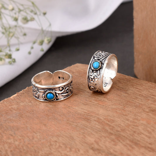 Silver Turquoise Floral Band Ring