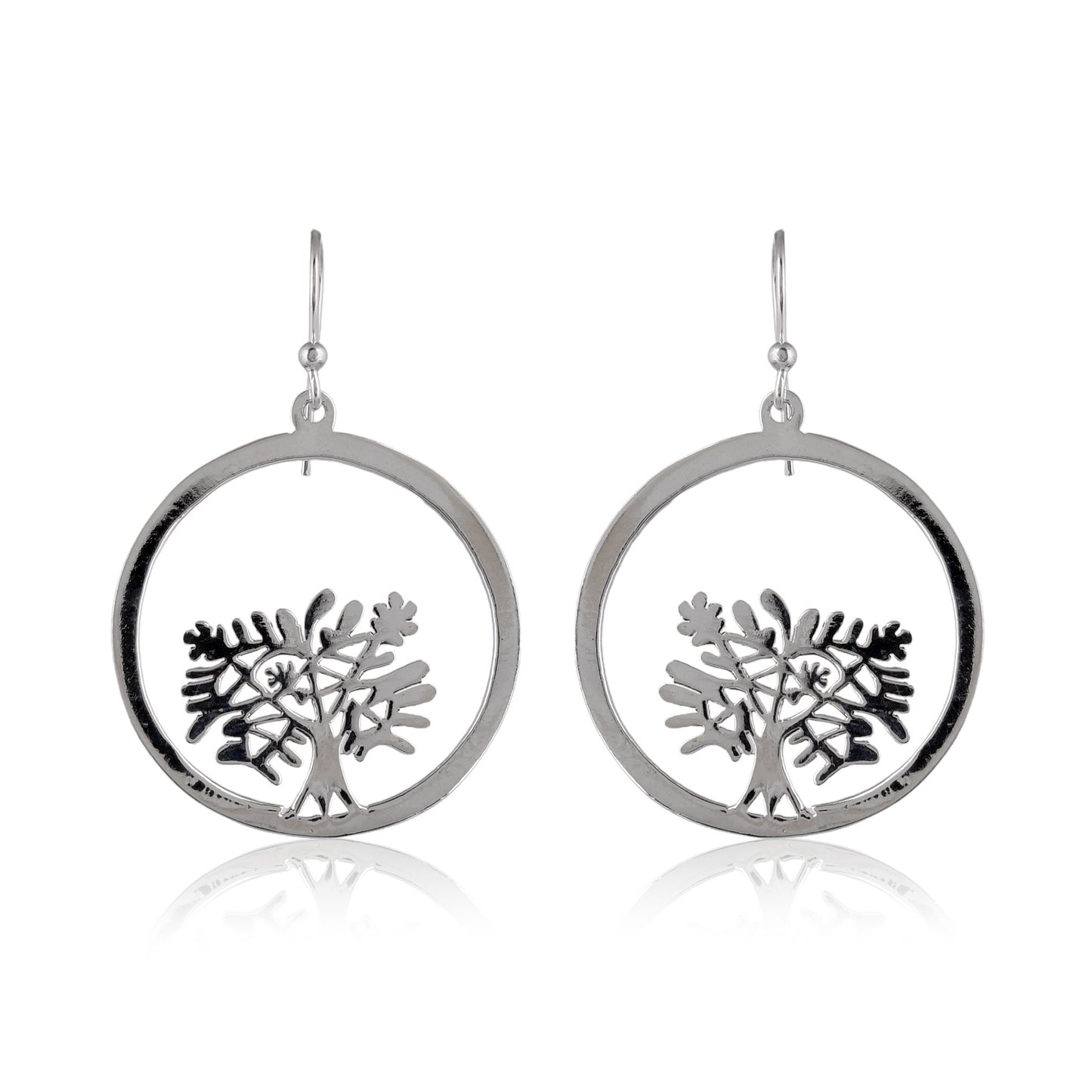 Silver Tree Hoop Dangle Earrings