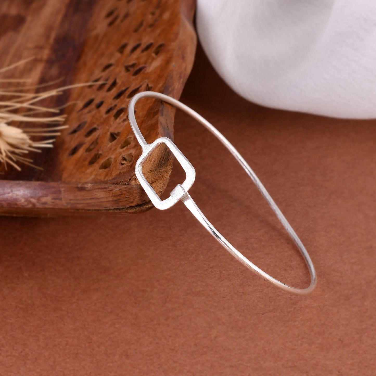 Square Knot Silver Cuff Bangle
