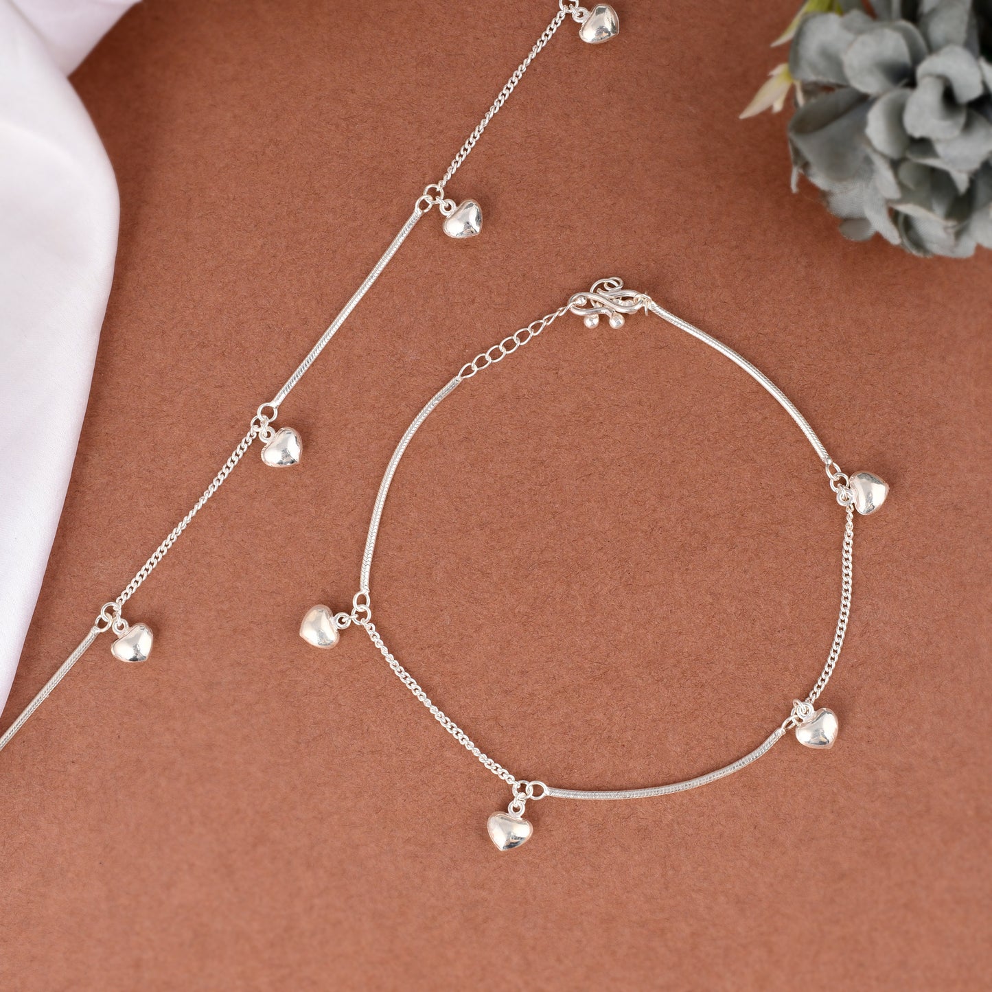 Silver Sleek Chain Heart Droplet Earrings