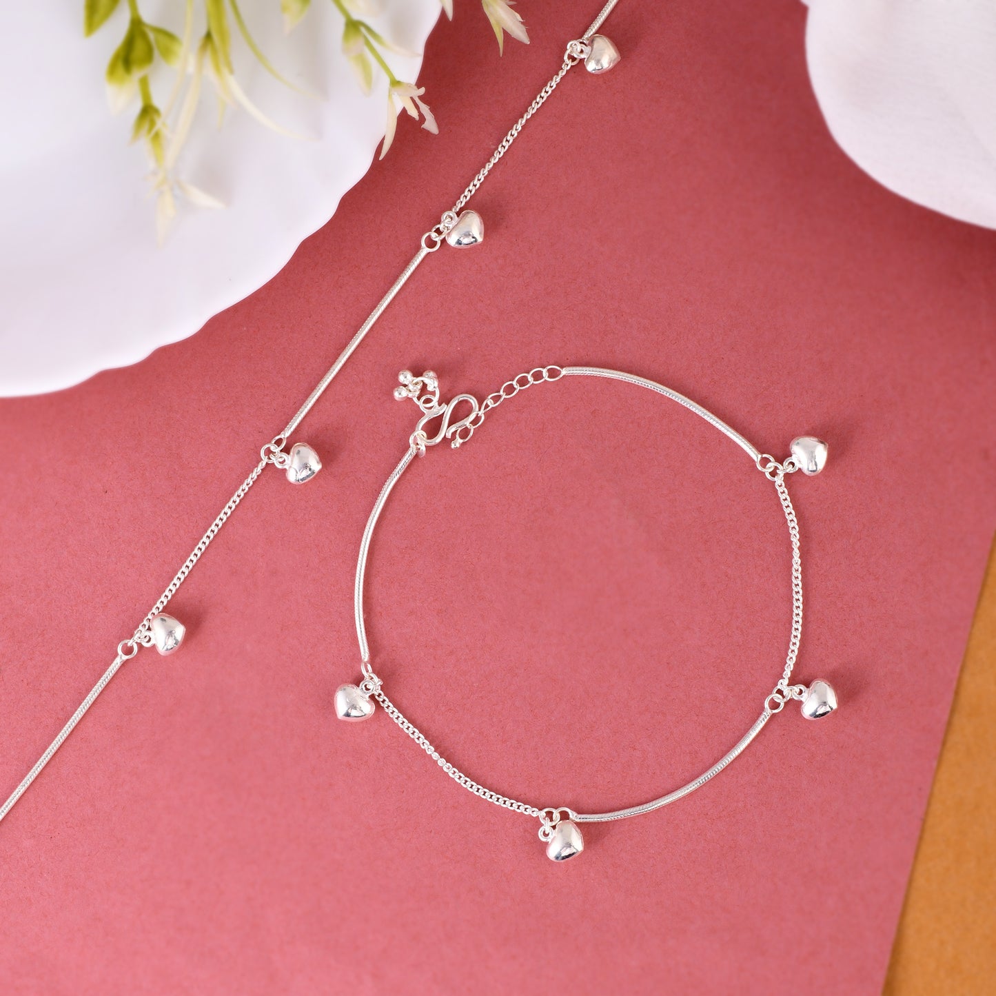 Silver Sleek Chain Heart Droplet Earrings