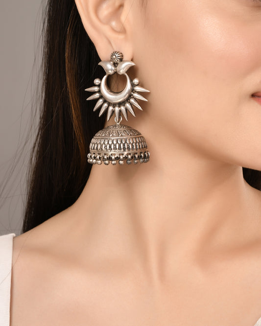 Silver Crescent Jhumka Earrings