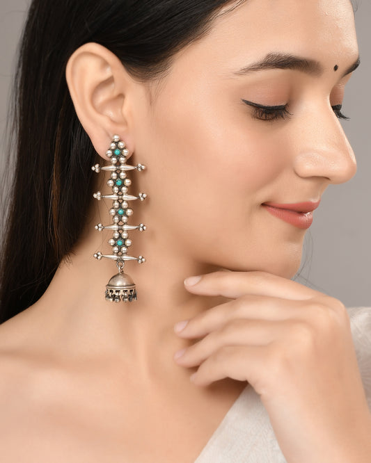 Silver Daisy Flower Turquoise Chime Earrings
