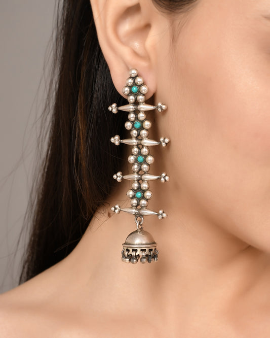 Silver Daisy Flower Turquoise Chime Earrings