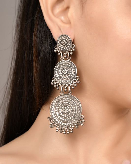 Silver Mandala Taal Trio Earrings