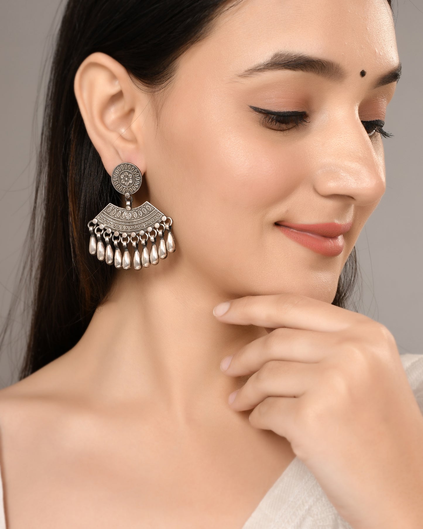 925 Silver Jhumka Earrings|Silver Elegant Droplet Jhumka Earrings